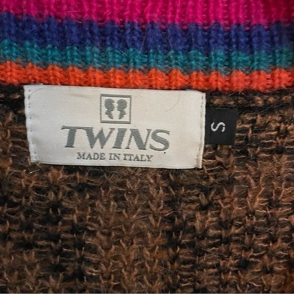 Twins Animal Print Striped Edges Mohair Blend Knit Cardigan, Size S - Picture 3 of 7